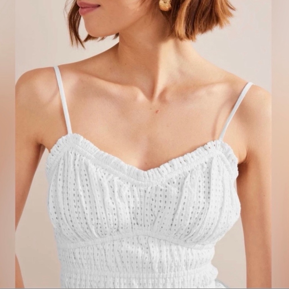NWOT Boden White Detail Ruched Top